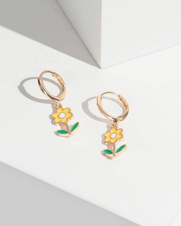 Gold Daisy Hoop Earrings