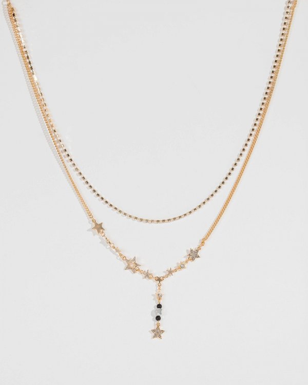 Gold Y-Chain Star Statement Necklace