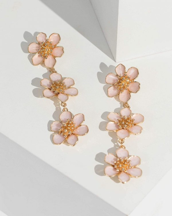Pink 3 Flower Drop Earrings