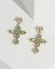 Green Crystal Cross Drop Earrings
