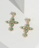 Green Crystal Cross Drop Earrings