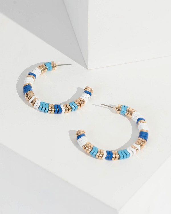 Blue Painted Swirl Hoop Detail Earrings