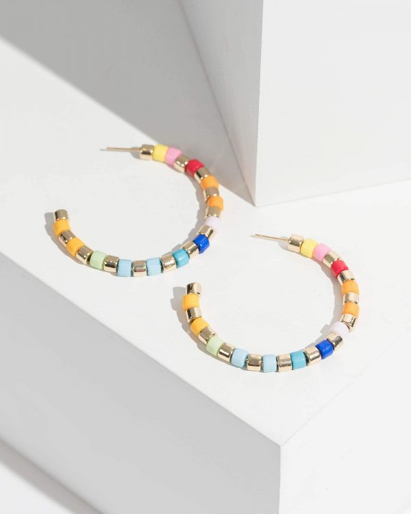 Multi Colour Bead And Metal Hoop Earrings