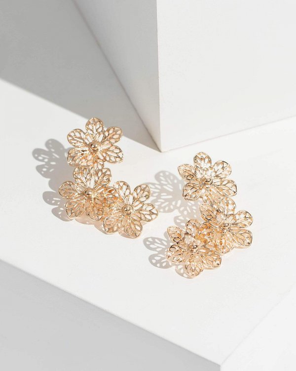 Gold Daisy Cluster Drop Earrings