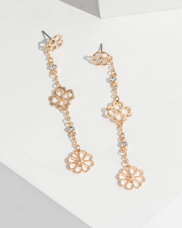 Gold Multi Metal Daisy Drop Earrings