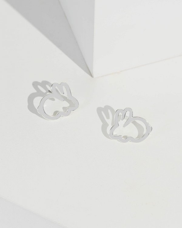 Silver Bunny Silhouette Stud Earrings