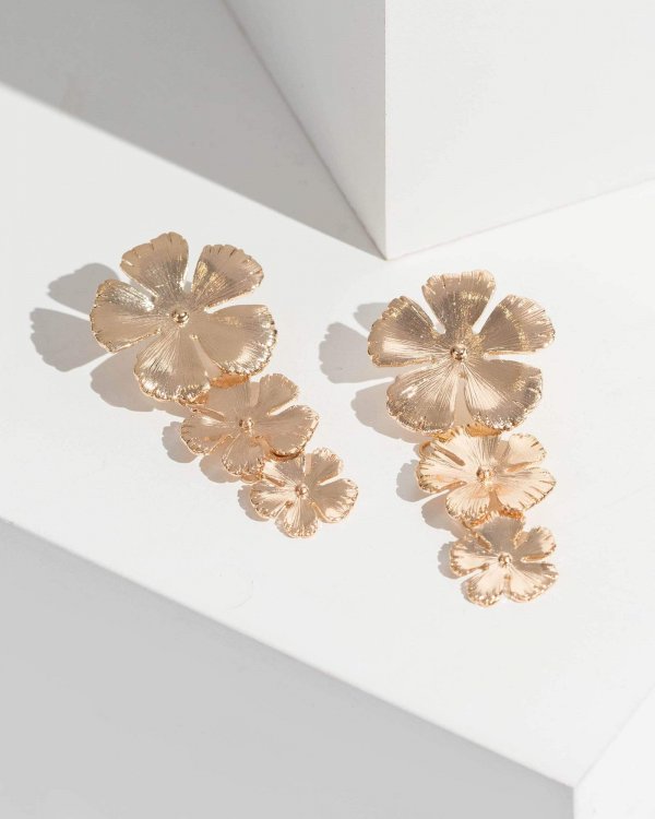 Gold Multi Daisy Metal Drop Earrings