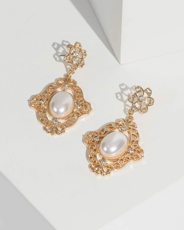 Gold Western Pearl Drop Earrings
