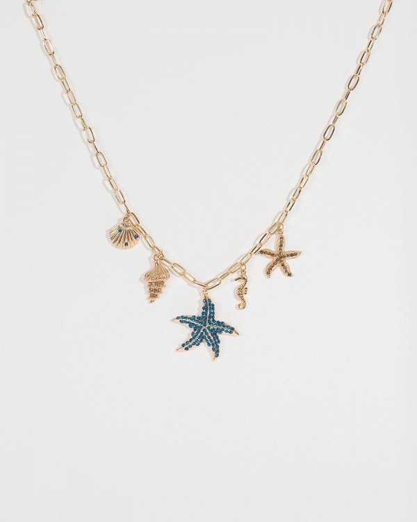 Gold Multi Crystal Sea Charm Necklace