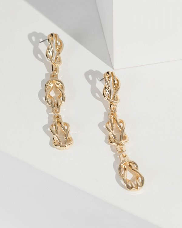 Gold Multi Reef Knot Drop Earrings