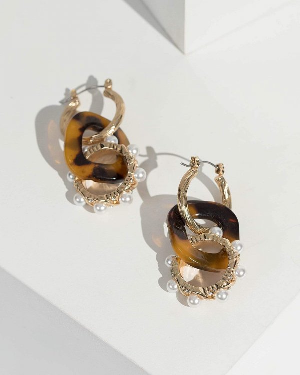 Gold Acrylic Link Hoop Earrings