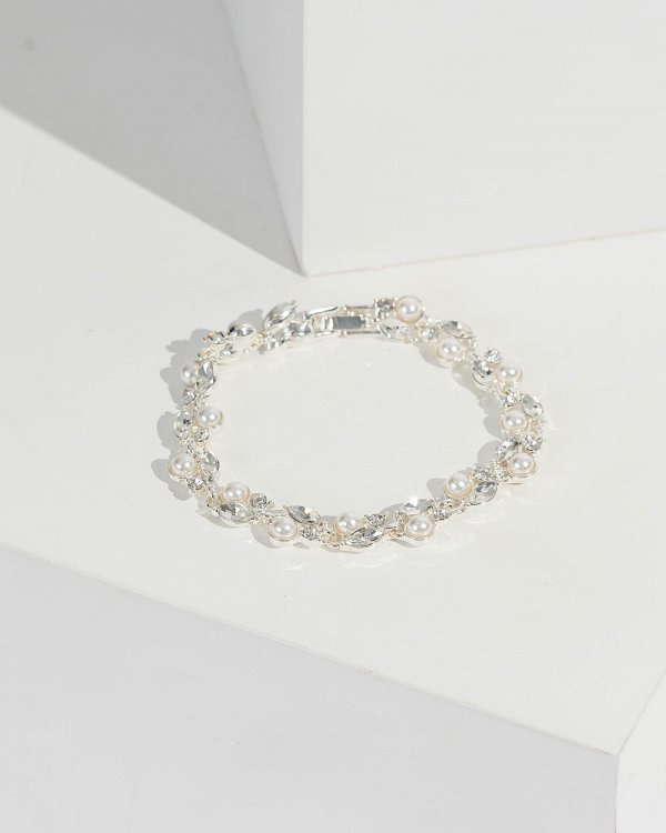 Silver Crystal And Pearl Detail Bracelet