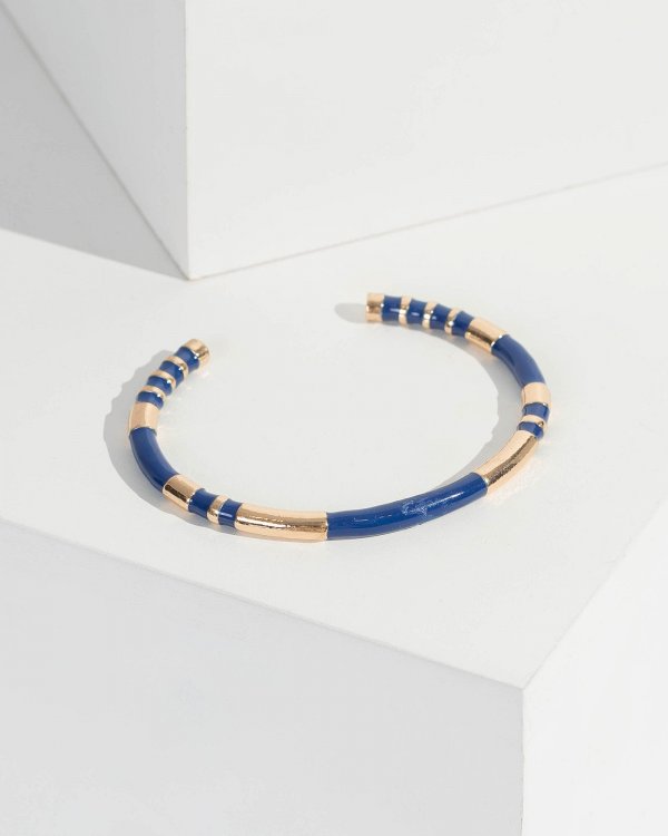 Navy Blue Stripe Cuff Bracelet