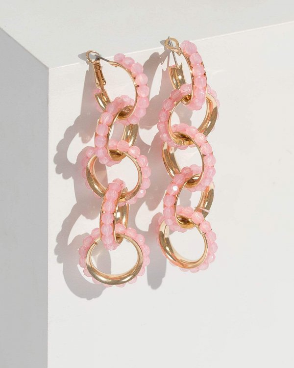 Pink Beaded Chain Link Earrings