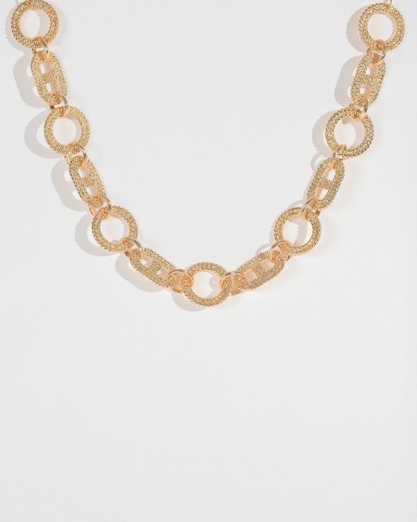 Gold Textured Chain Chunky Necklace